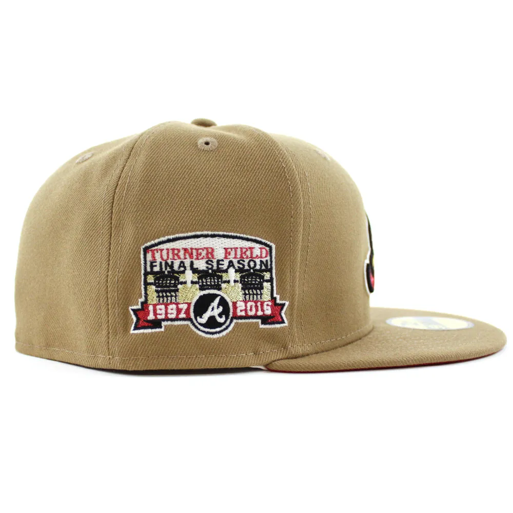 Atlanta Braves Turner Field Final Season New Era 59Fifty Fitted Hat (GITD Khaki Red Under Brim)