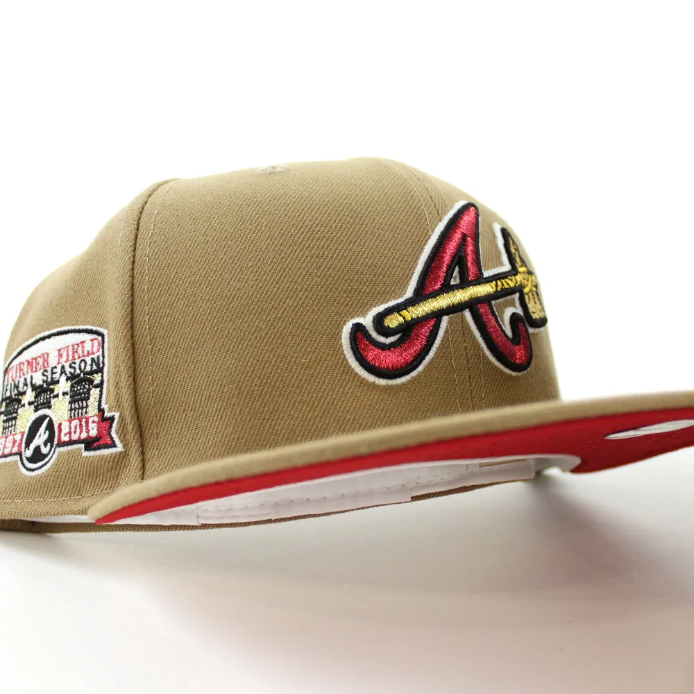 Atlanta Braves Turner Field Final Season New Era 59Fifty Fitted Hat (GITD Khaki Red Under Brim)