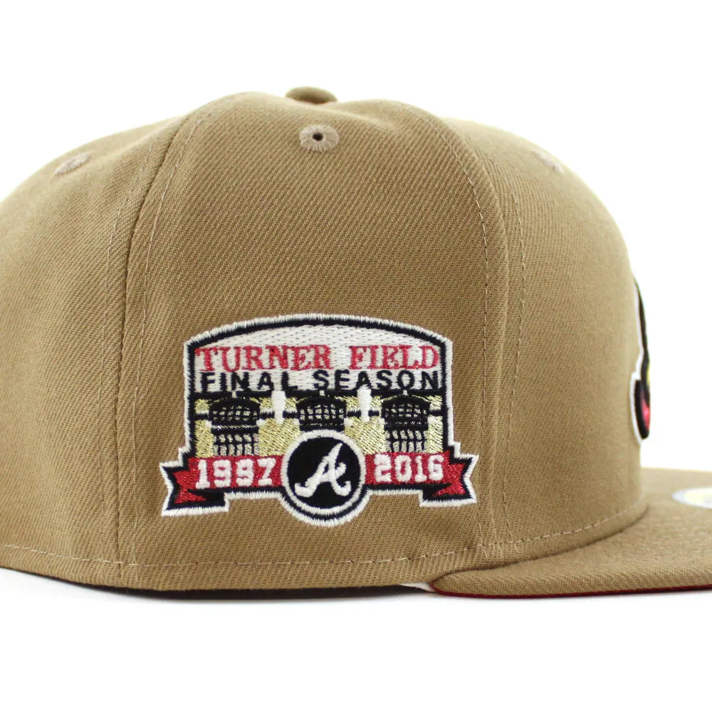Atlanta Braves Turner Field Final Season New Era 59Fifty Fitted Hat (GITD Khaki Red Under Brim)