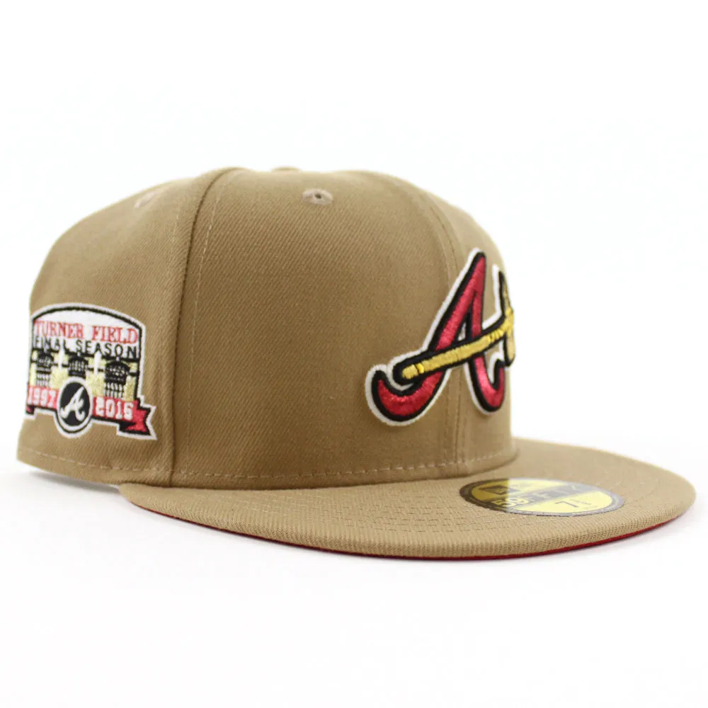 Atlanta Braves Turner Field Final Season New Era 59Fifty Fitted Hat (GITD Khaki Red Under Brim)