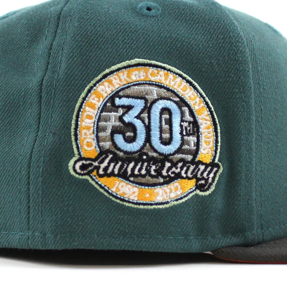 Baltimore Orioles 30TH ANNIVERSARY 59Fifty New Era Fitted Hat (Glow in the Dark Pine Green Pewter Flight Orange Under Brim)