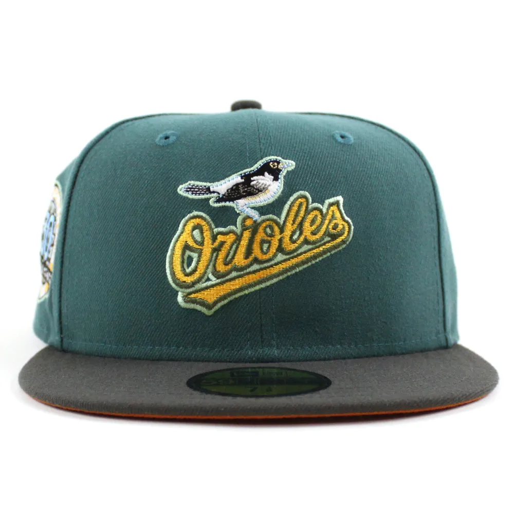 Baltimore Orioles 30TH ANNIVERSARY 59Fifty New Era Fitted Hat (Glow in the Dark Pine Green Pewter Flight Orange Under Brim)