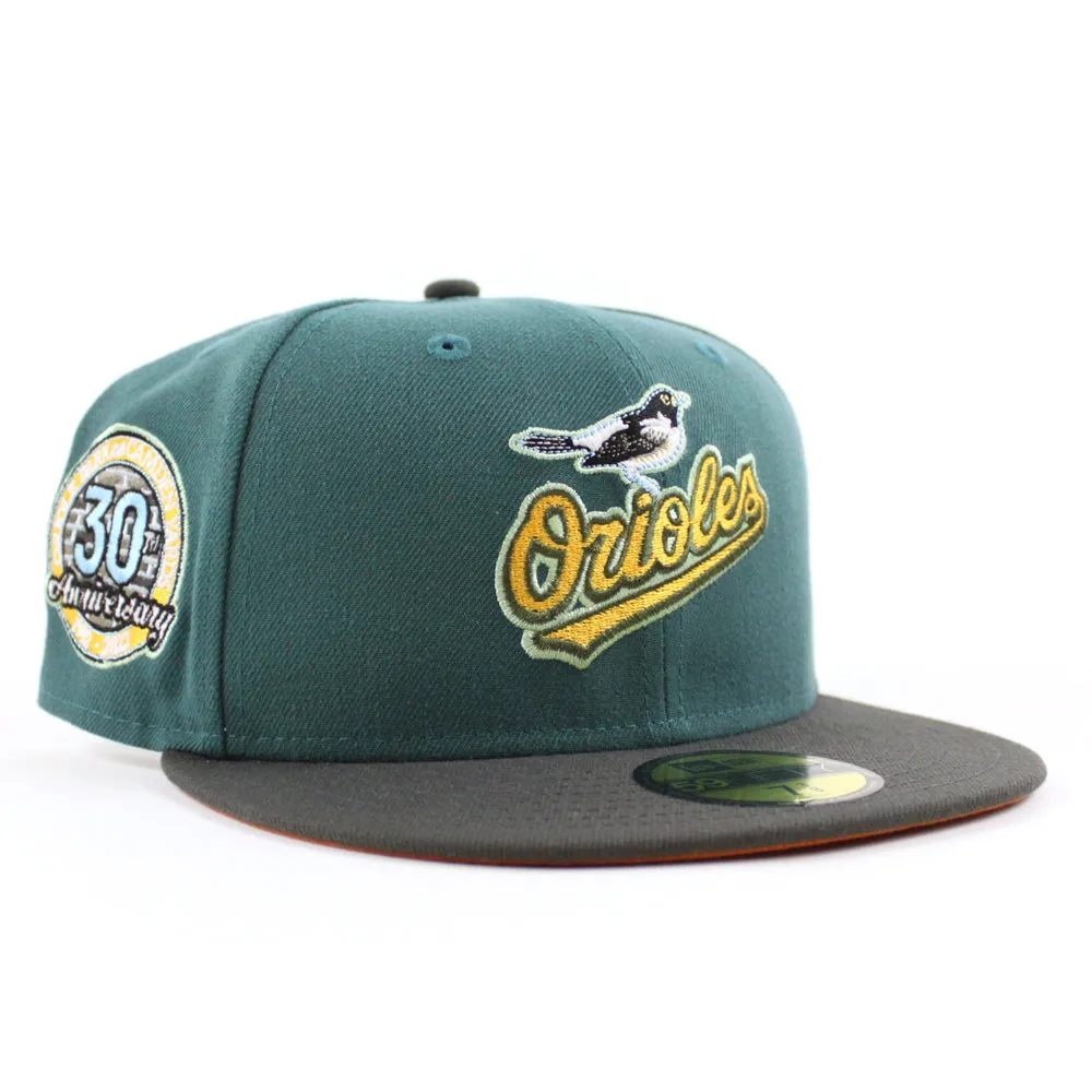 Baltimore Orioles 30TH ANNIVERSARY 59Fifty New Era Fitted Hat (Glow in the Dark Pine Green Pewter Flight Orange Under Brim)