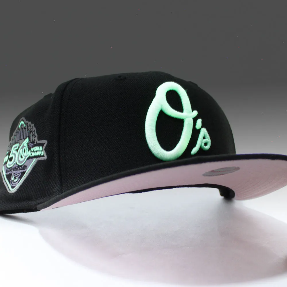 Baltimore Orioles 50TH Anniversary 59Fifty New Era Fitted Hat (GITD Black Pink Under Brim)