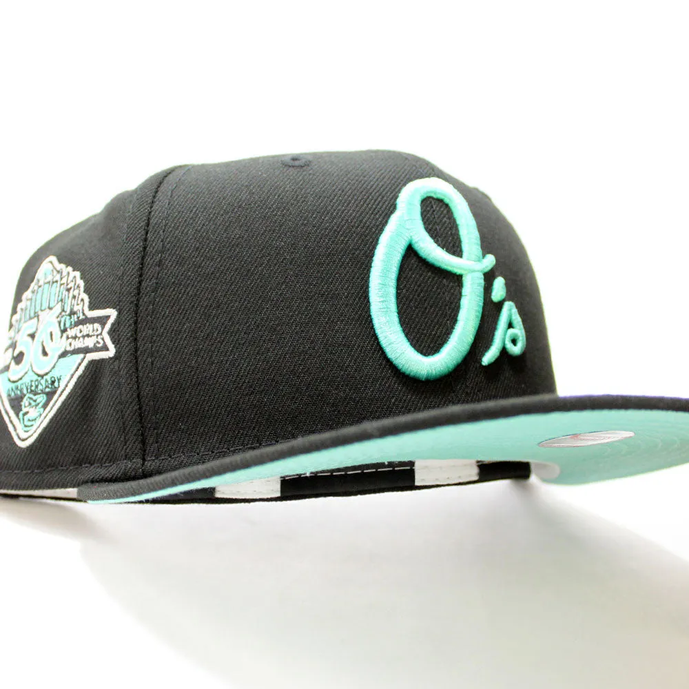 Baltimore Orioles 50th Anniversary 59Fifty New Era Fitted Hat (Glow in the Dark Black Mint Under Brim)
