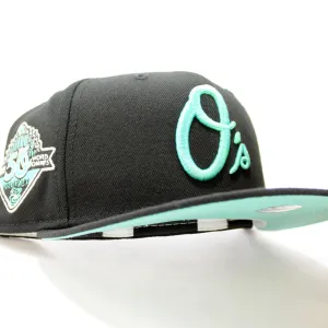 Baltimore Orioles 50th Anniversary 59Fifty New Era Fitted Hat (Glow in the Dark Black Mint Under Brim)