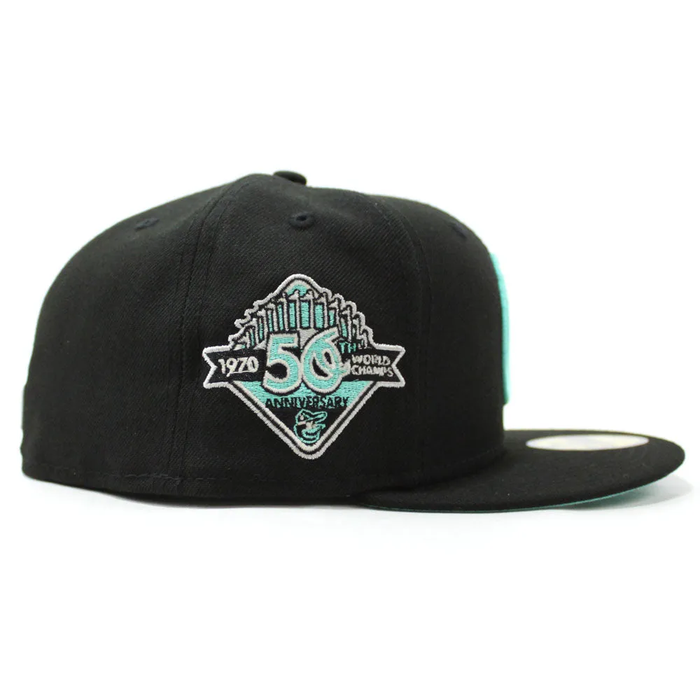 Baltimore Orioles 50th Anniversary 59Fifty New Era Fitted Hat (Glow in the Dark Black Mint Under Brim)