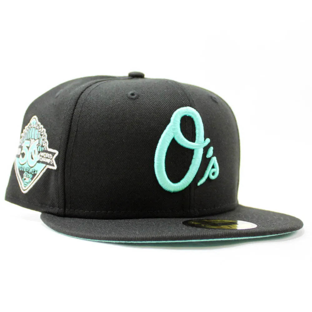 Baltimore Orioles 50th Anniversary 59Fifty New Era Fitted Hat (Glow in the Dark Black Mint Under Brim)