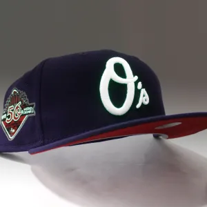 Baltimore Orioles 50th Anniversary 59Fifty New Era Fitted Hat (Glow in the Dark Purple Red Under Brim)