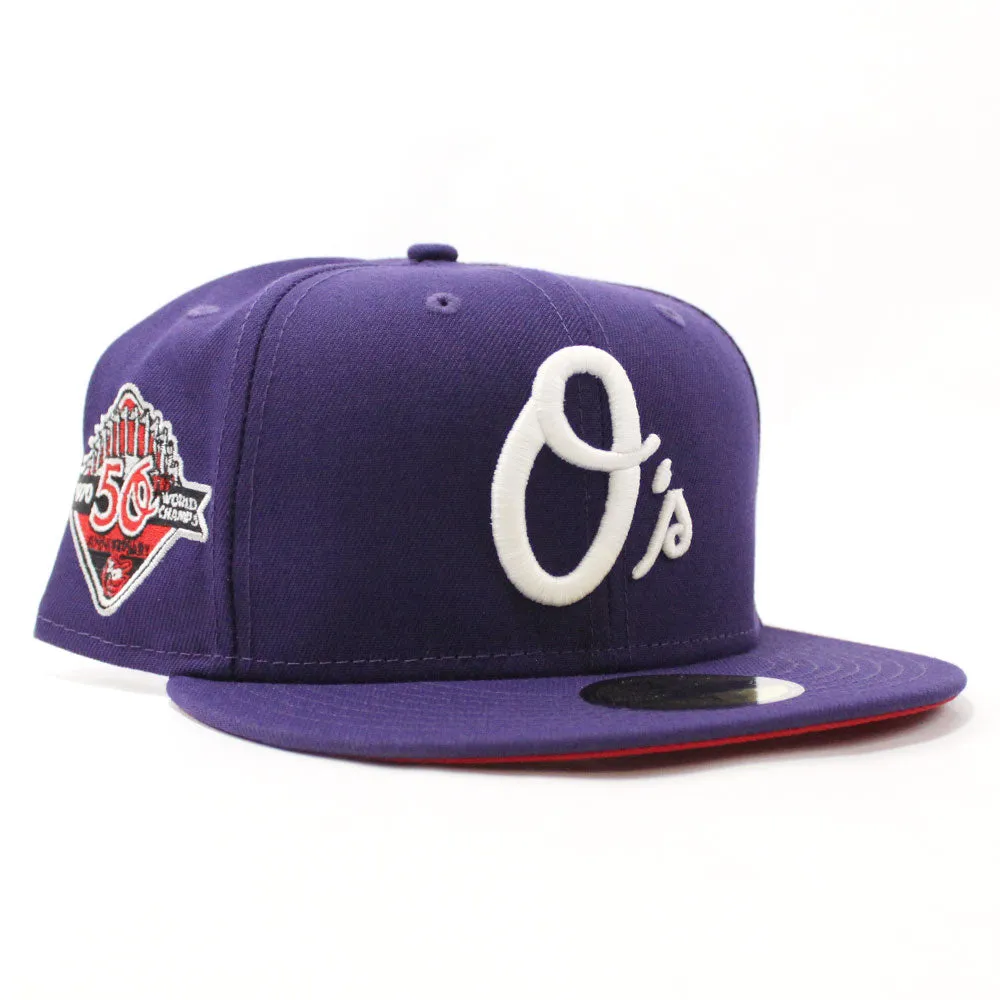 Baltimore Orioles 50th Anniversary 59Fifty New Era Fitted Hat (Glow in the Dark Purple Red Under Brim)