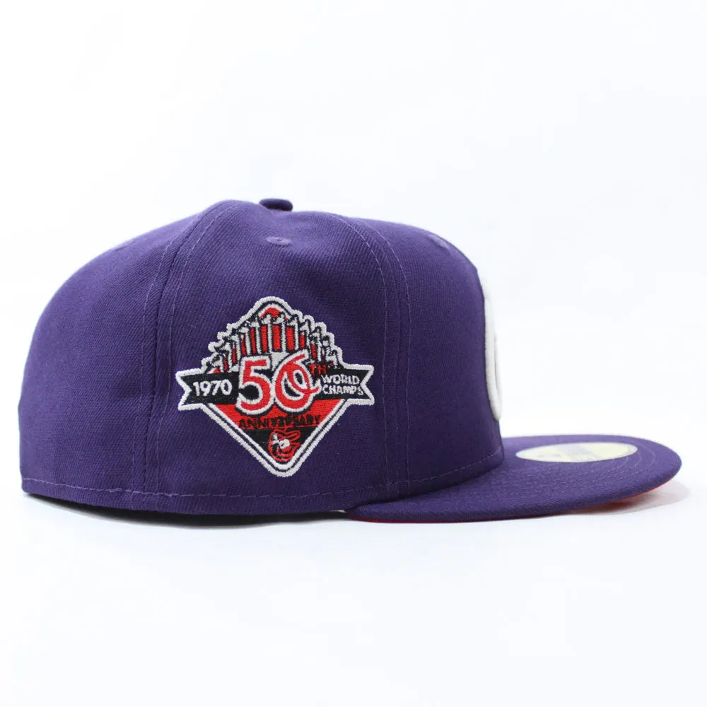 Baltimore Orioles 50th Anniversary 59Fifty New Era Fitted Hat (Glow in the Dark Purple Red Under Brim)