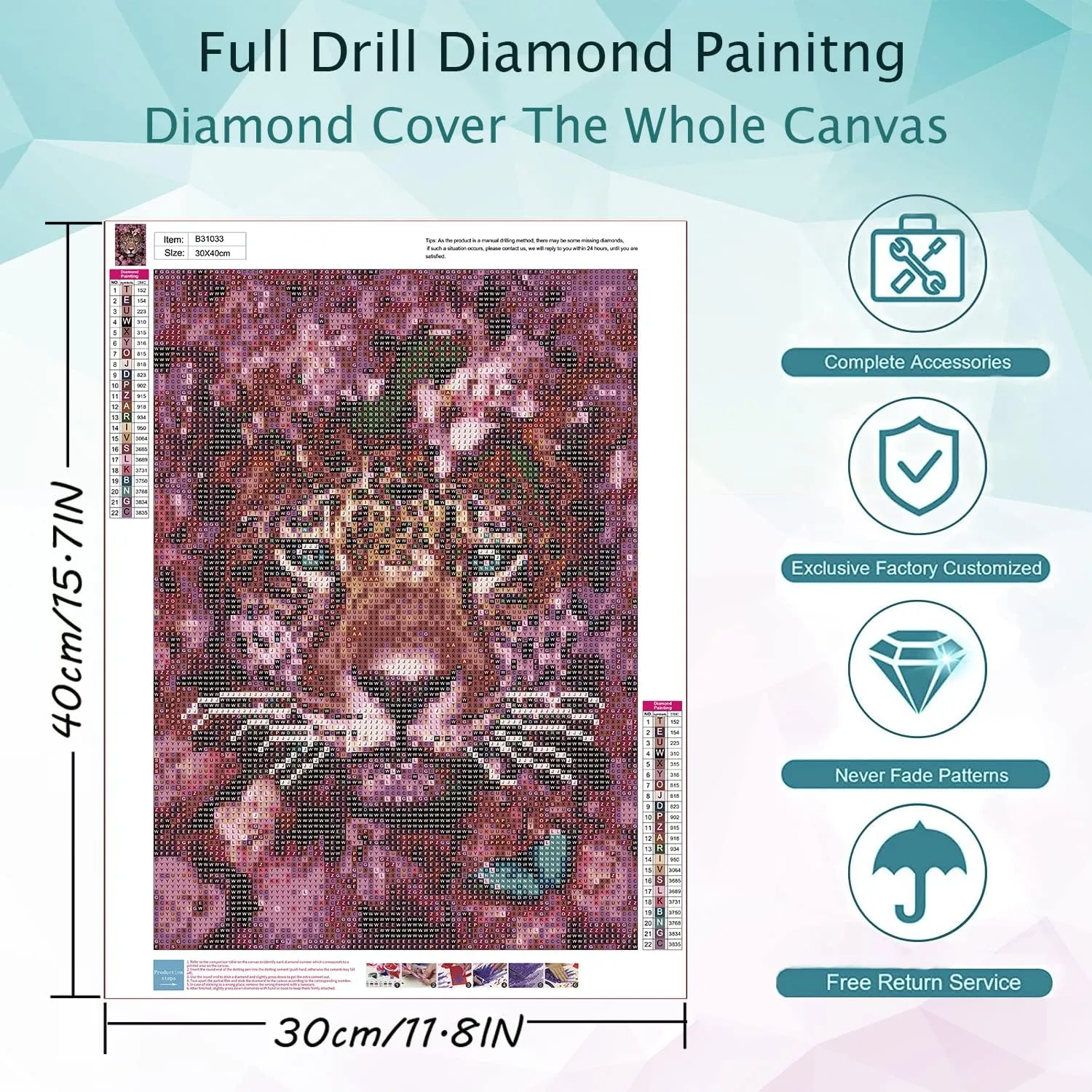 Beautiful Pink Leopard Tiger & Flowers Diamond Painting Kit for Kids & Adults, 5D Full Drill Round