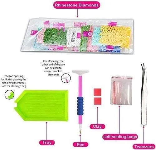 Beautiful Pink Leopard Tiger & Flowers Diamond Painting Kit for Kids & Adults, 5D Full Drill Round