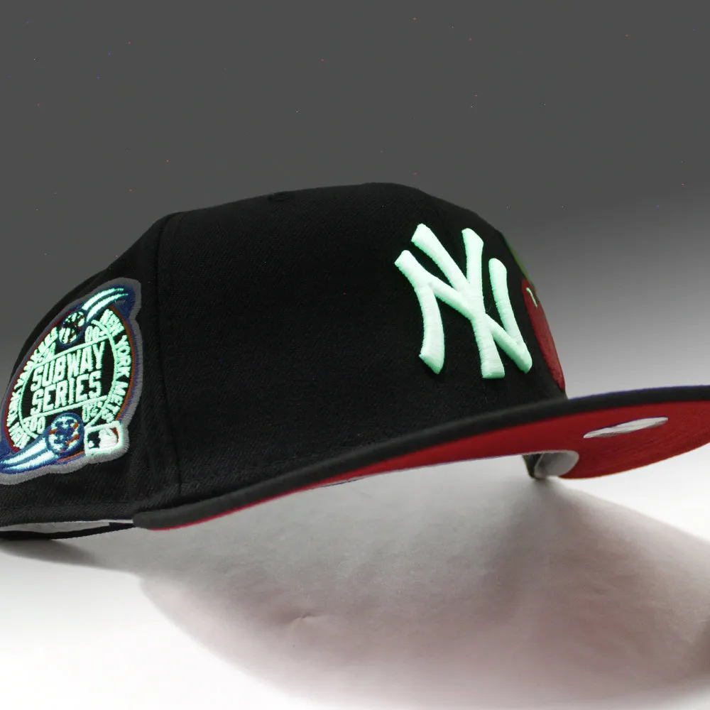 Big Apple New York Yankees Subway New Era 59Fifty Fitted Hat (GITD Black Red Under Brim)