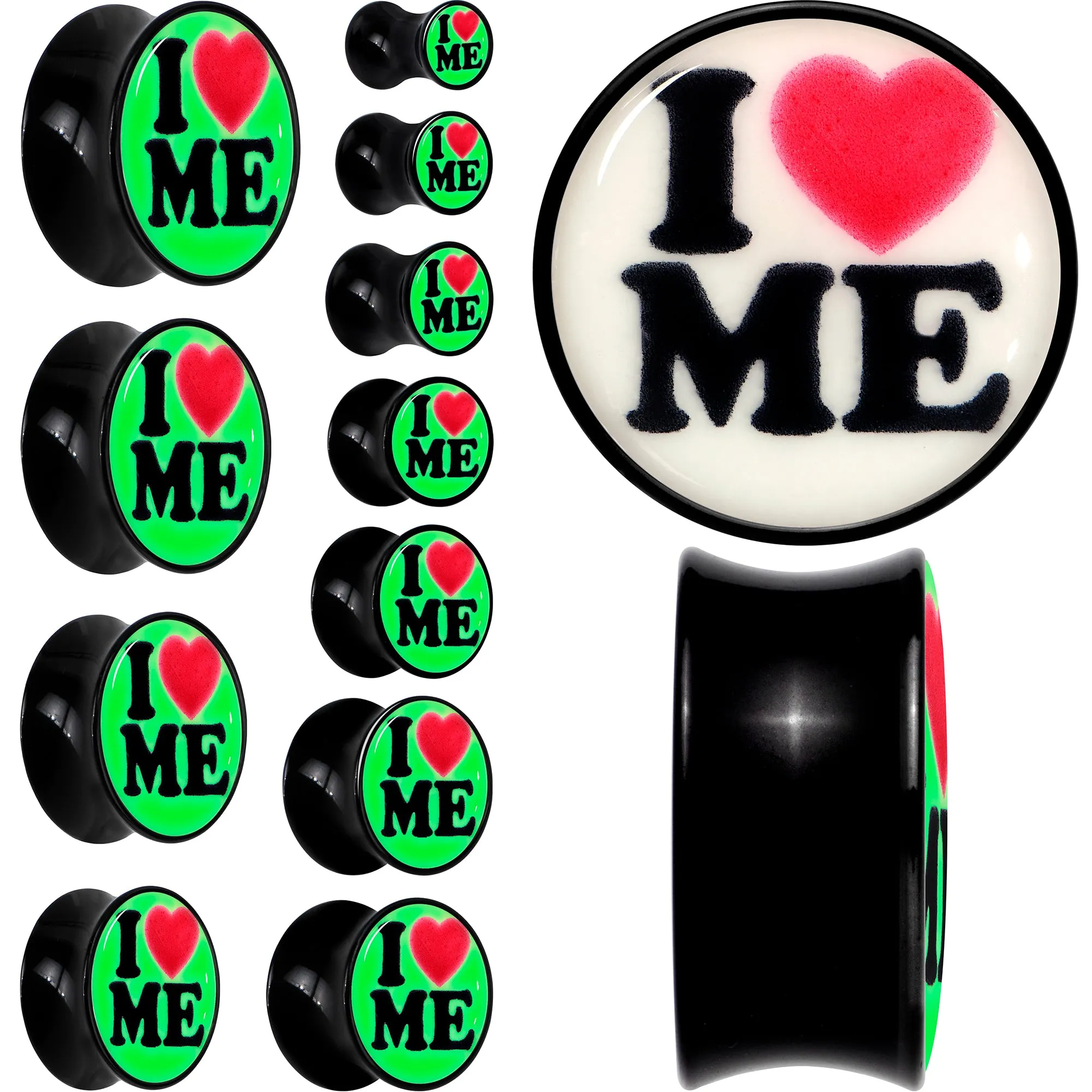 Black Acrylic I Love Me Glow in the Dark Double Flare Plug Set