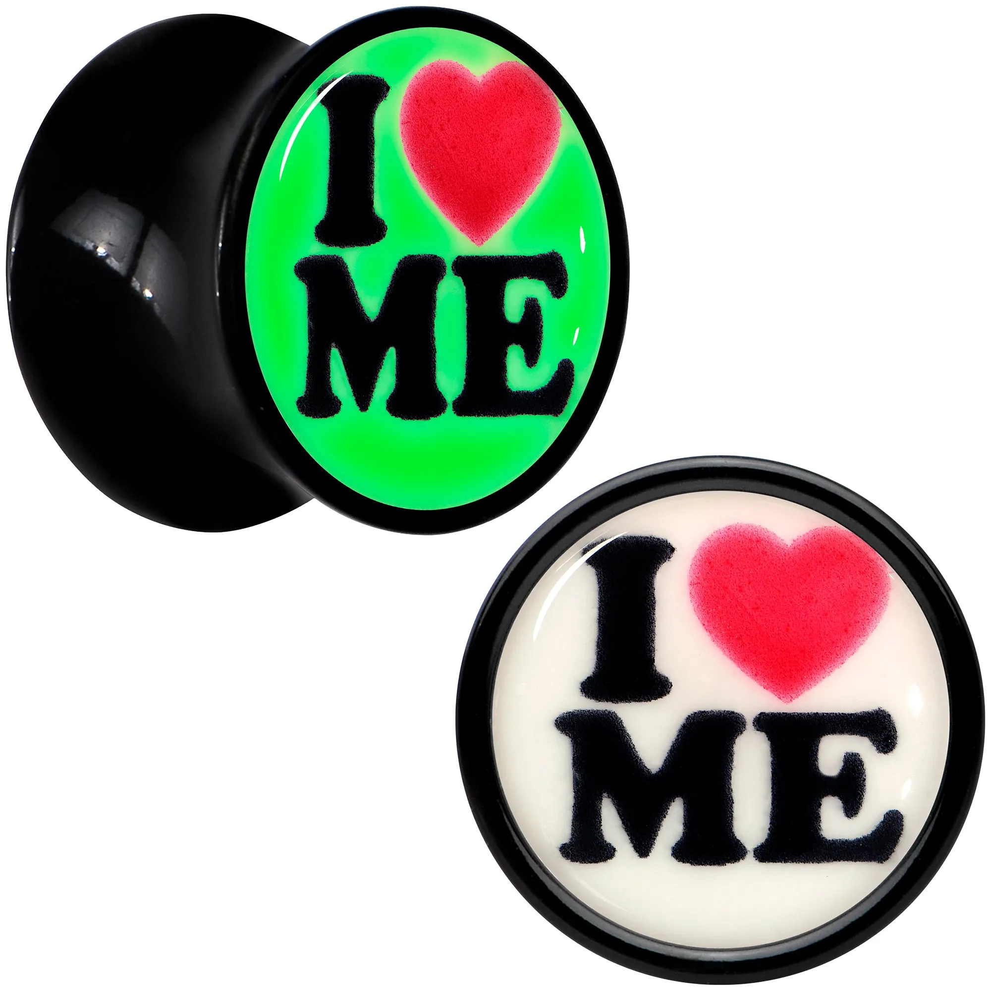 Black Acrylic I Love Me Glow in the Dark Double Flare Plug Set