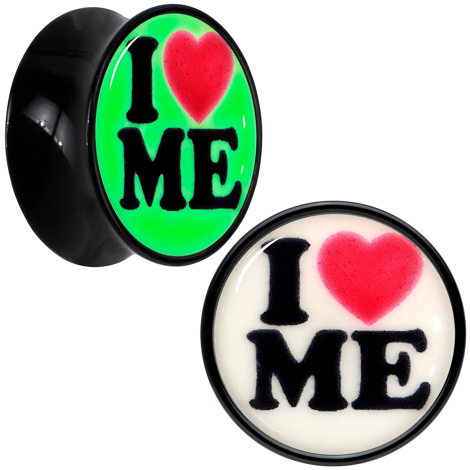 Black Acrylic I Love Me Glow in the Dark Double Flare Plug Set