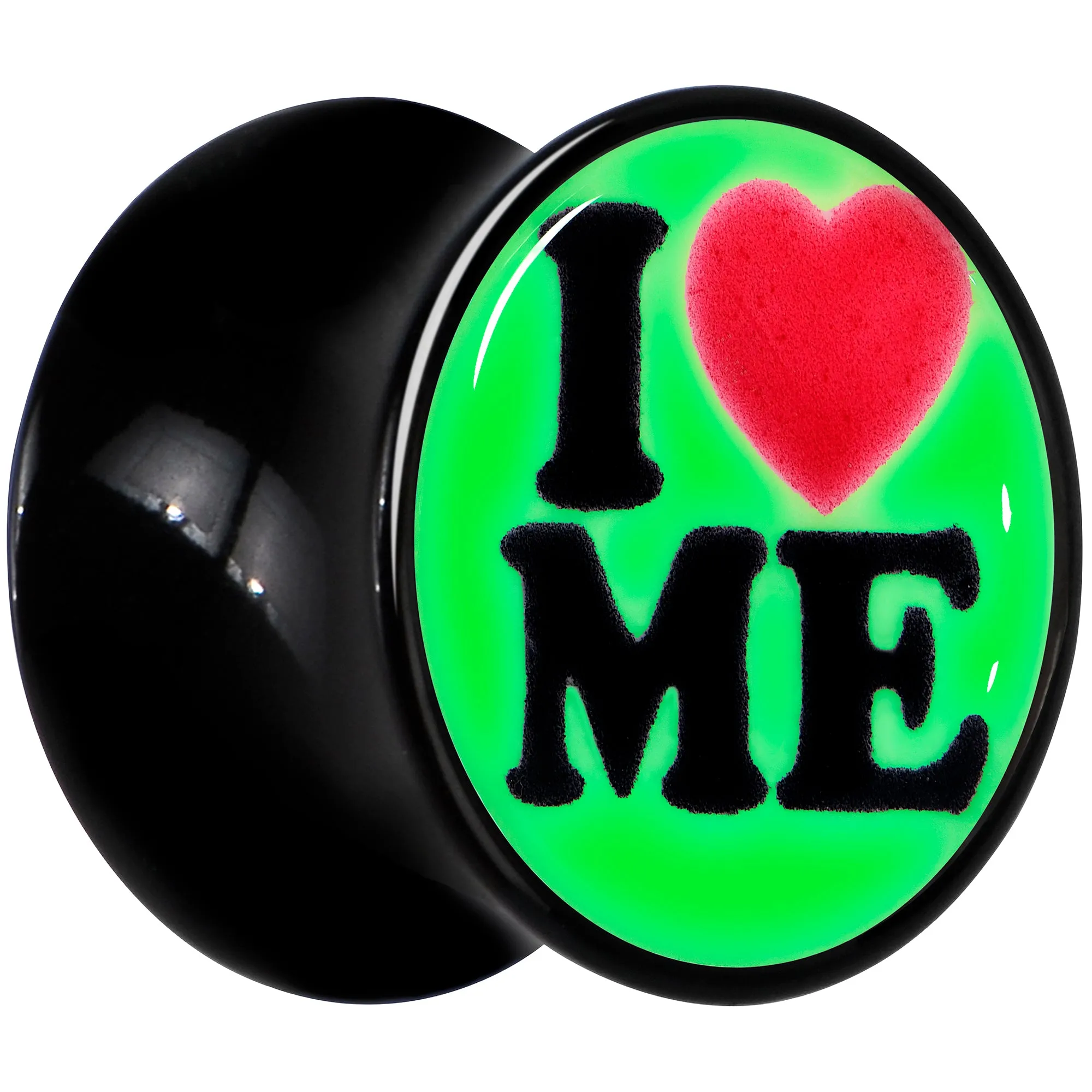 Black Acrylic I Love Me Glow in the Dark Double Flare Plug Set