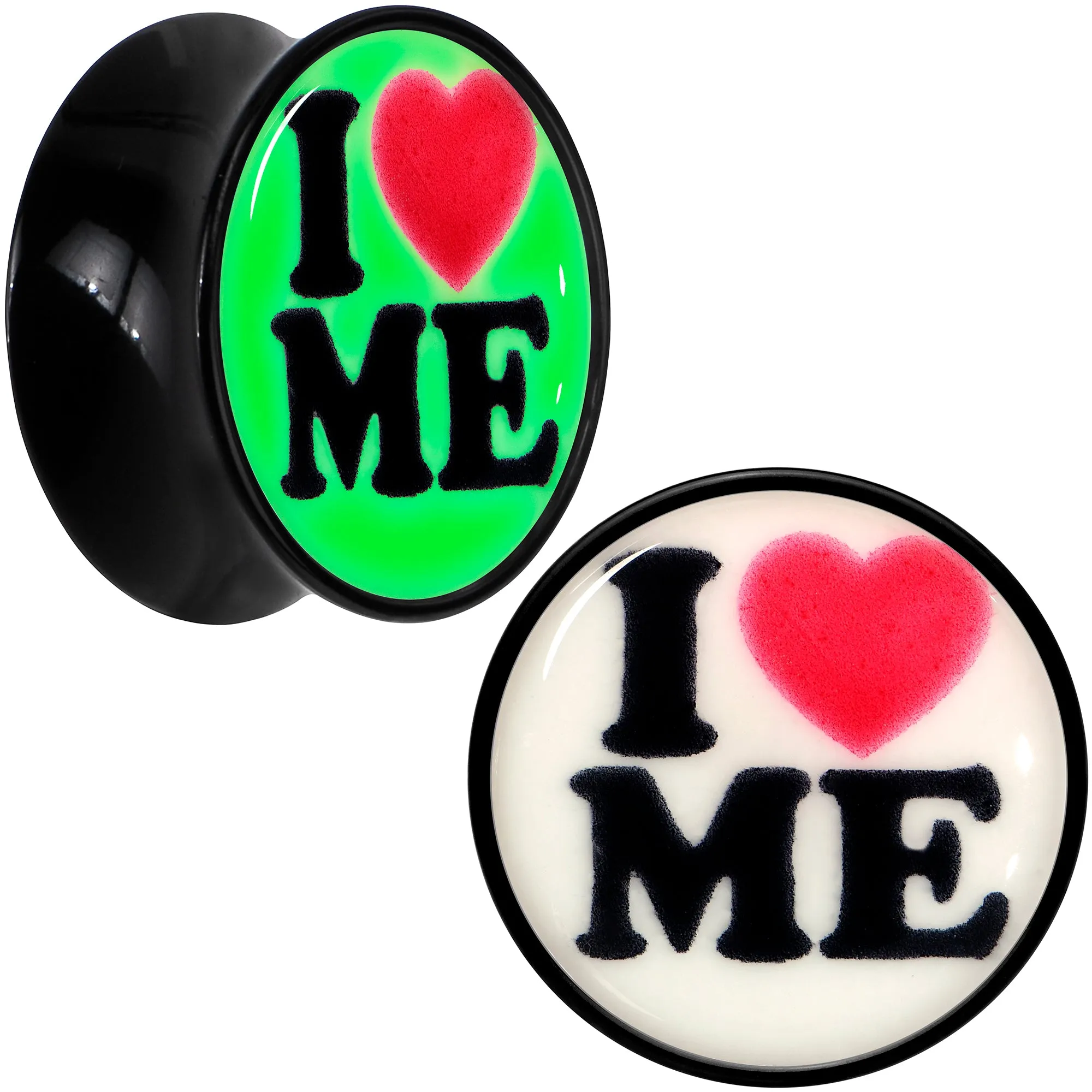 Black Acrylic I Love Me Glow in the Dark Double Flare Plug Set