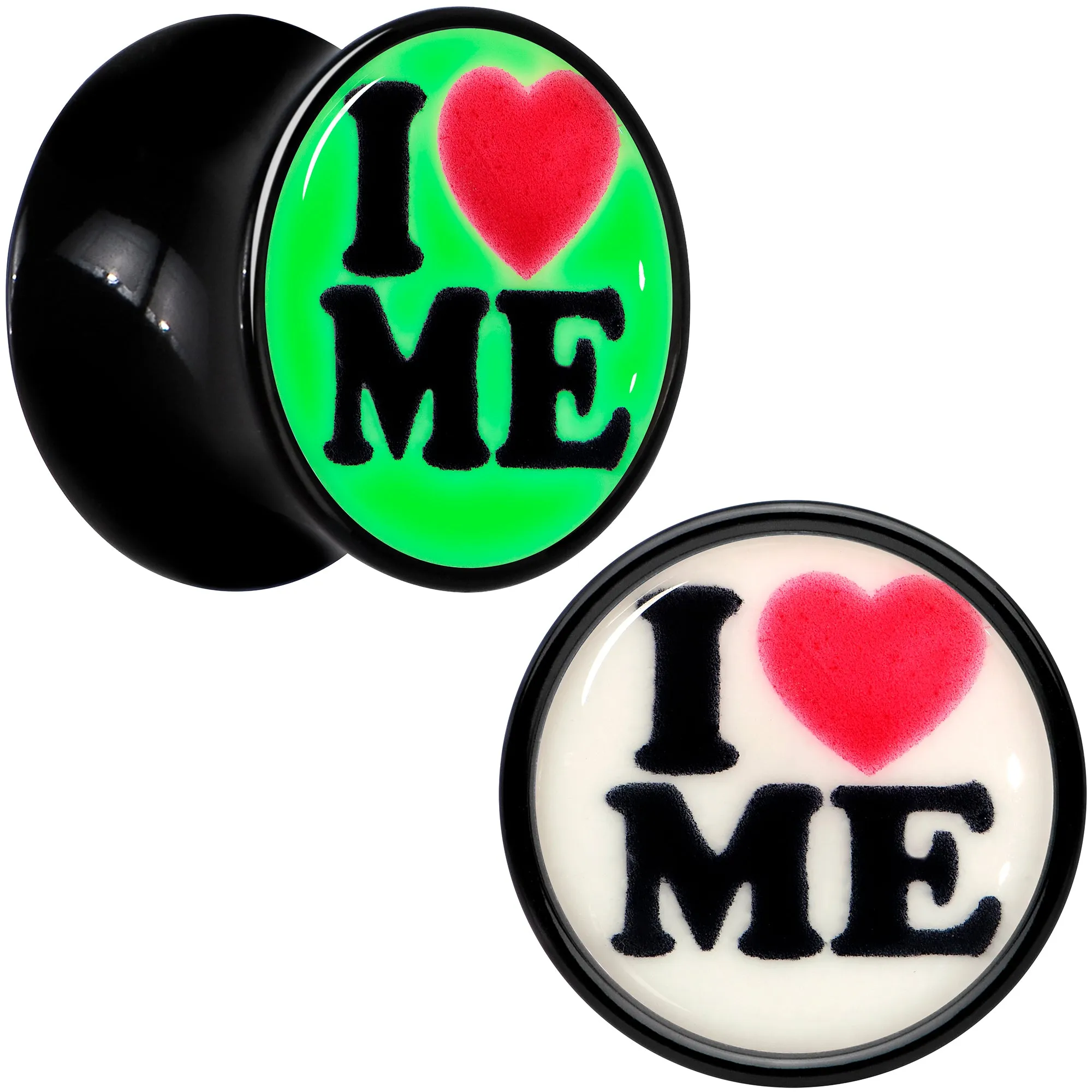 Black Acrylic I Love Me Glow in the Dark Double Flare Plug Set