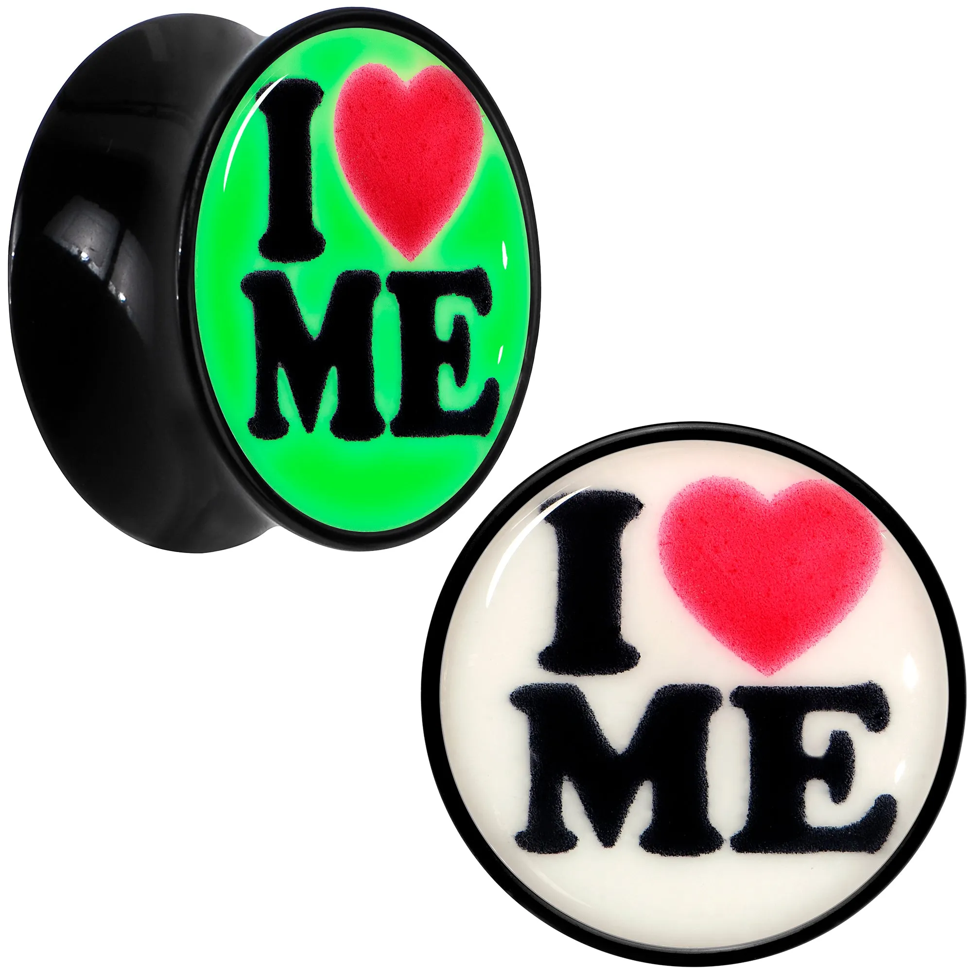 Black Acrylic I Love Me Glow in the Dark Double Flare Plug Set