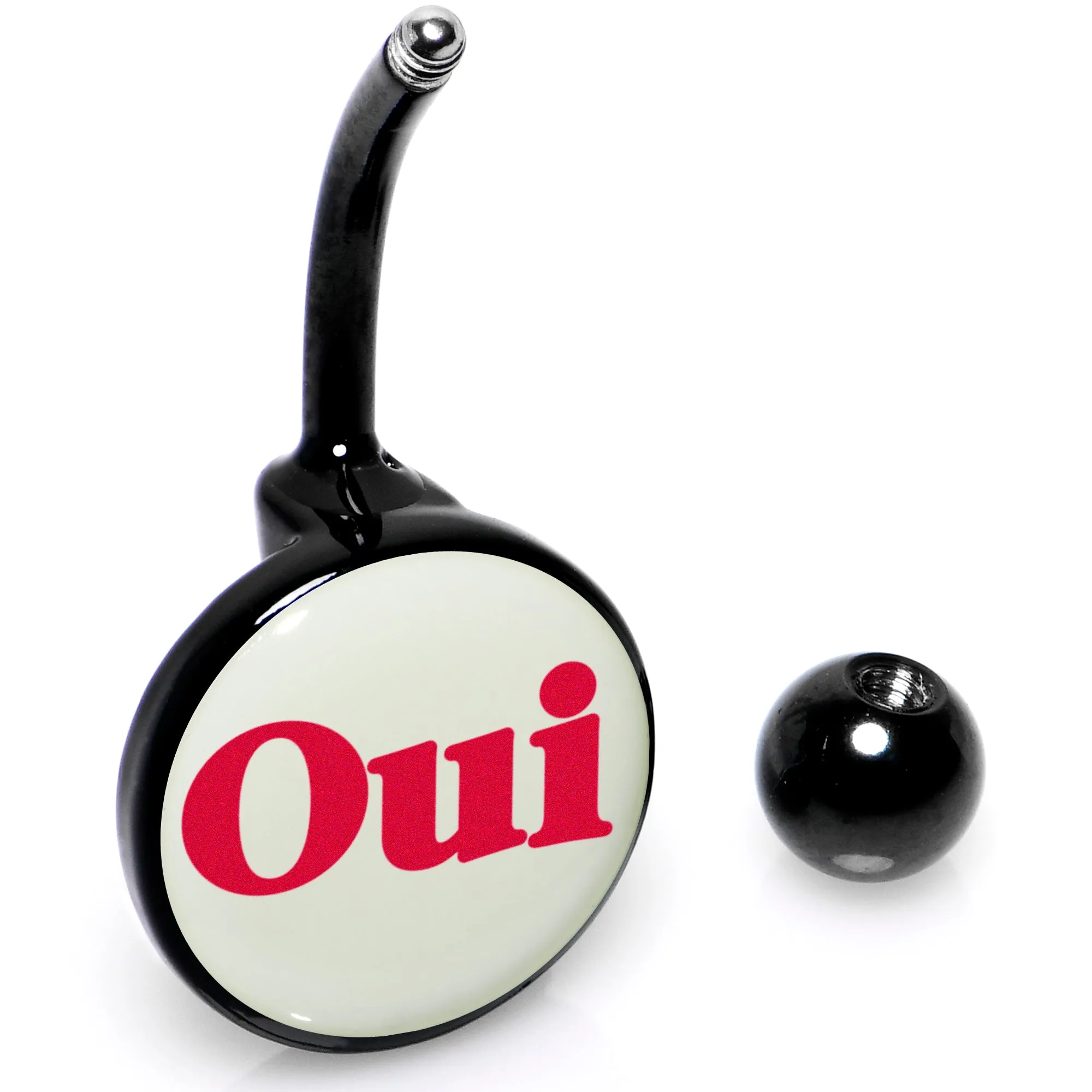 Black Anodized Glow in the Dark OUI Belly Ring