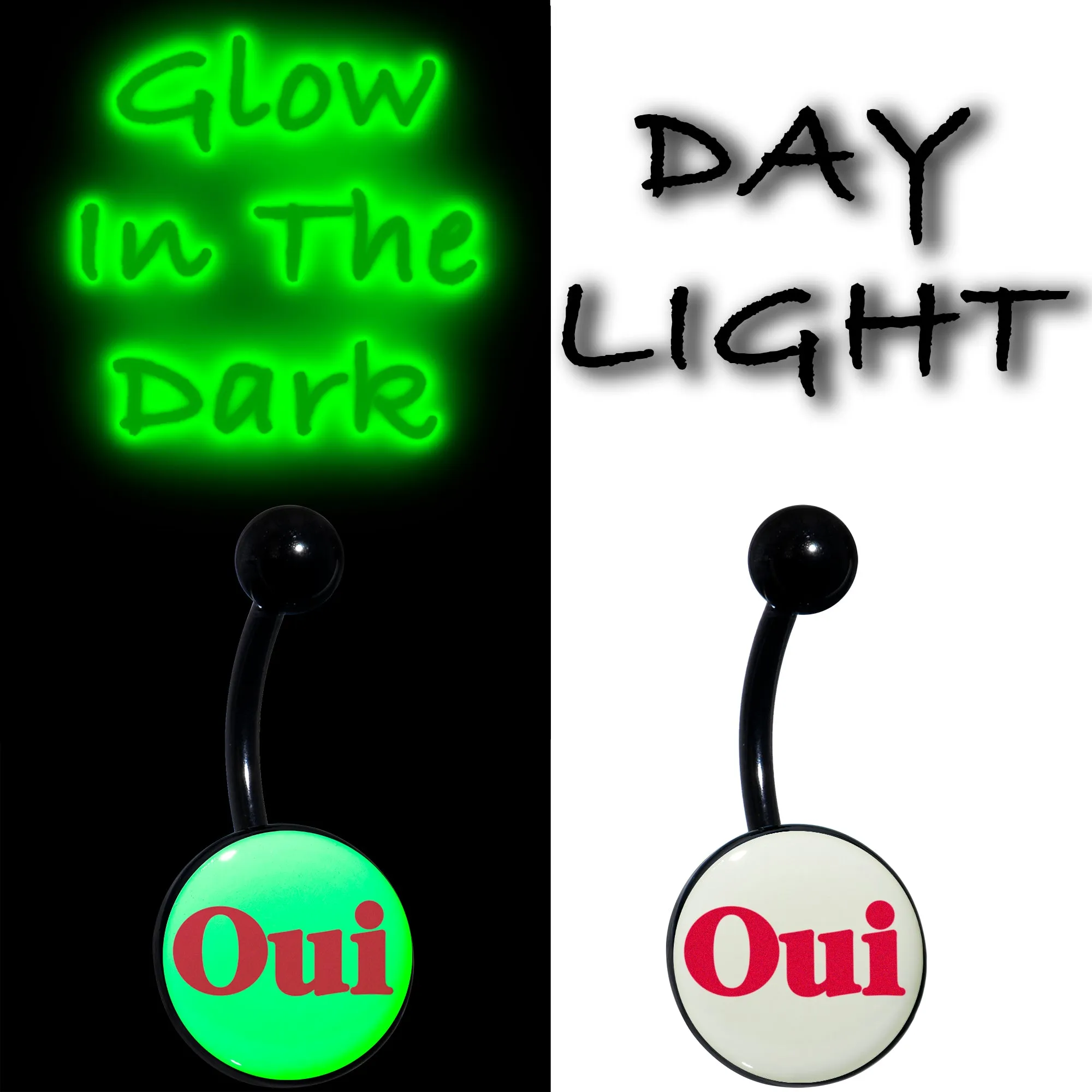 Black Anodized Glow in the Dark OUI Belly Ring