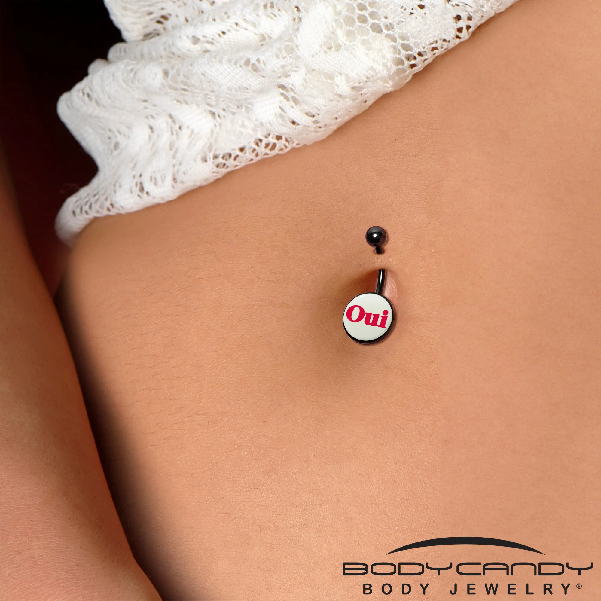 Black Anodized Glow in the Dark OUI Belly Ring