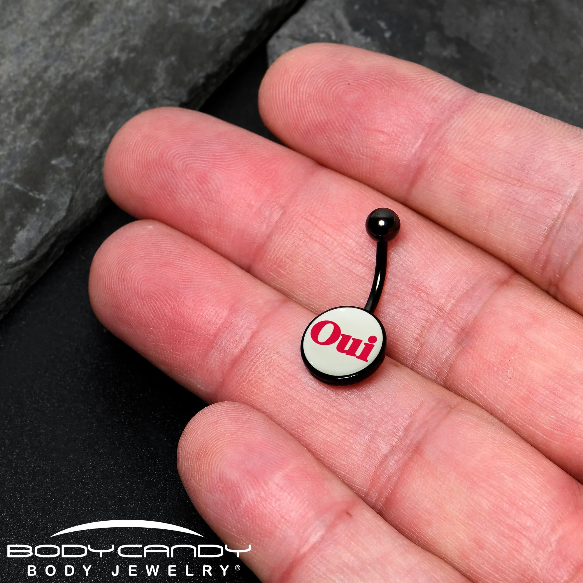 Black Anodized Glow in the Dark OUI Belly Ring