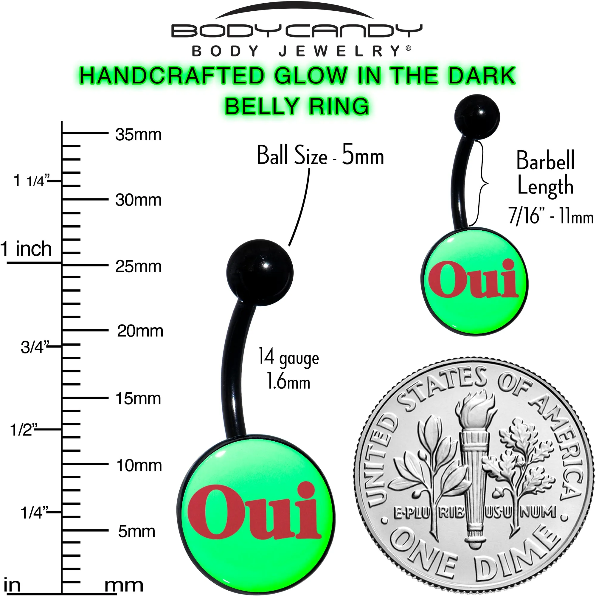 Black Anodized Glow in the Dark OUI Belly Ring