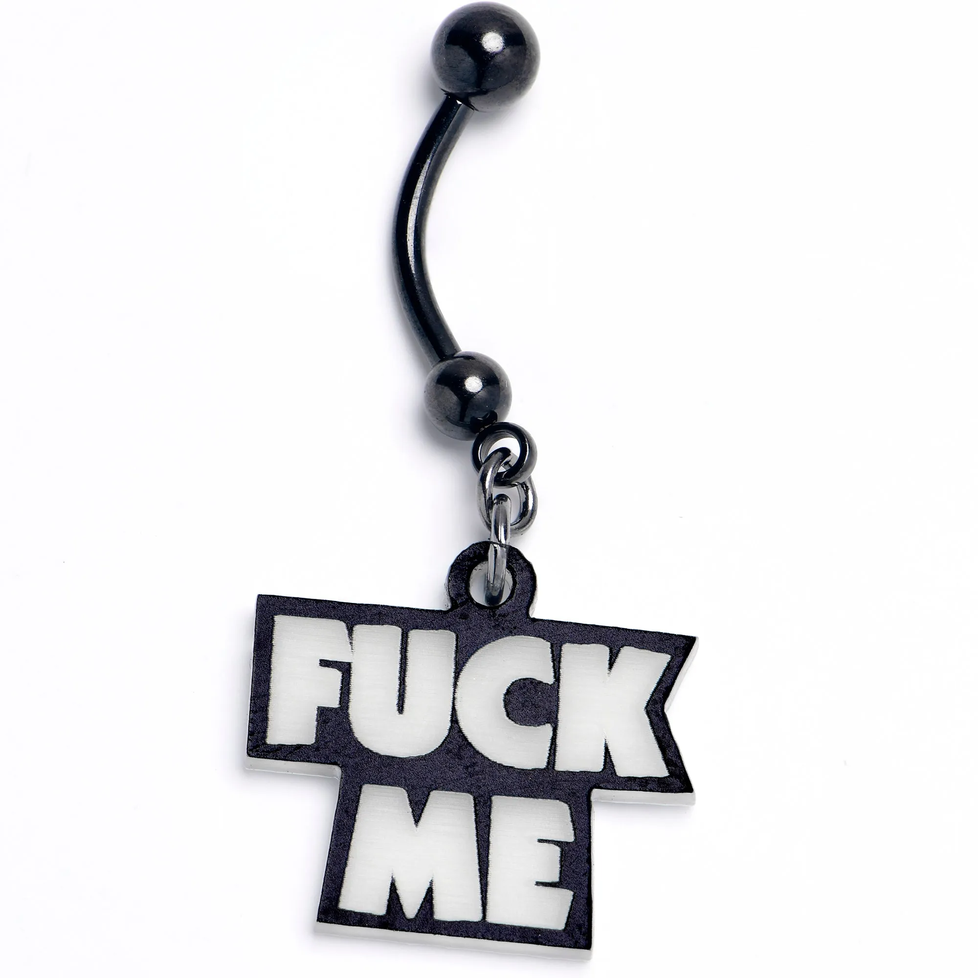 Black Glow in the Dark F*ck Me Dangle Belly Ring