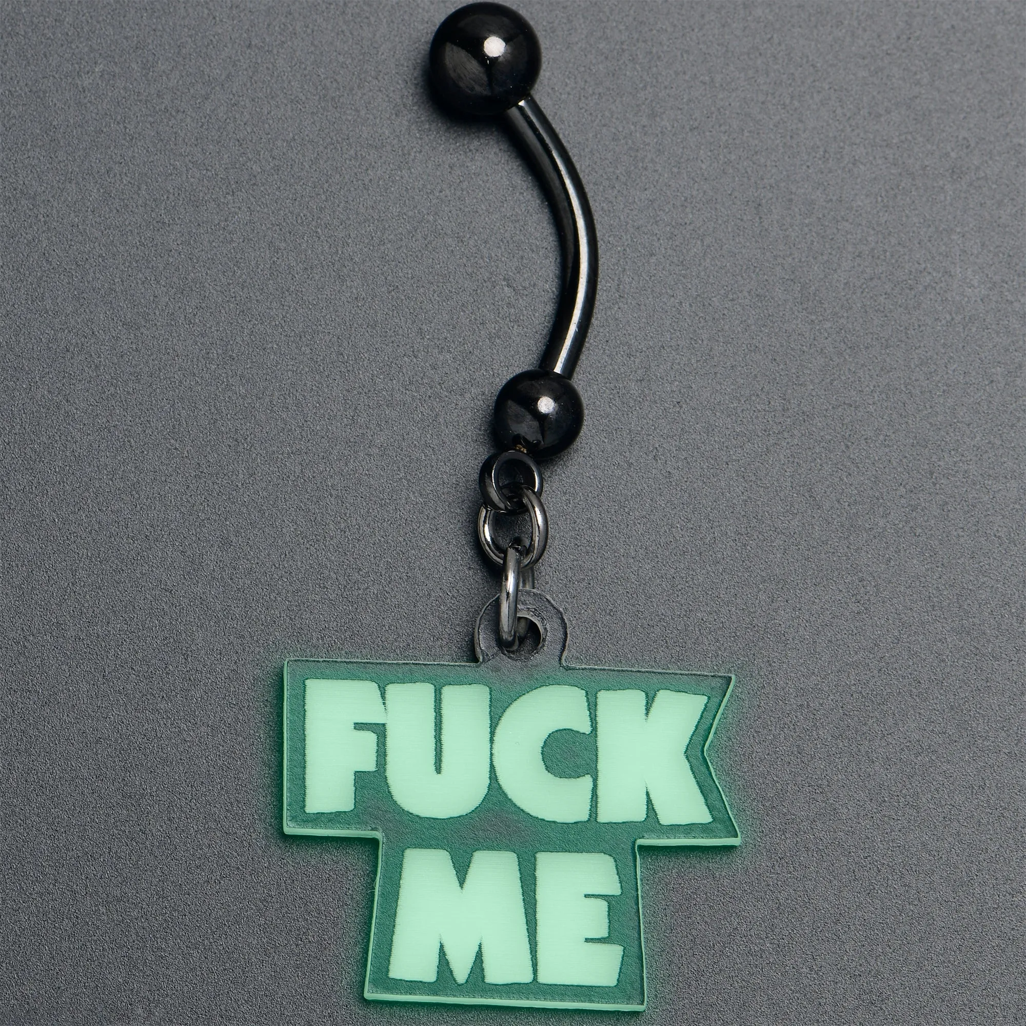 Black Glow in the Dark F*ck Me Dangle Belly Ring