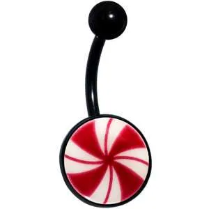 Black Glow in the Dark Holiday Peppermint Candy Belly Ring