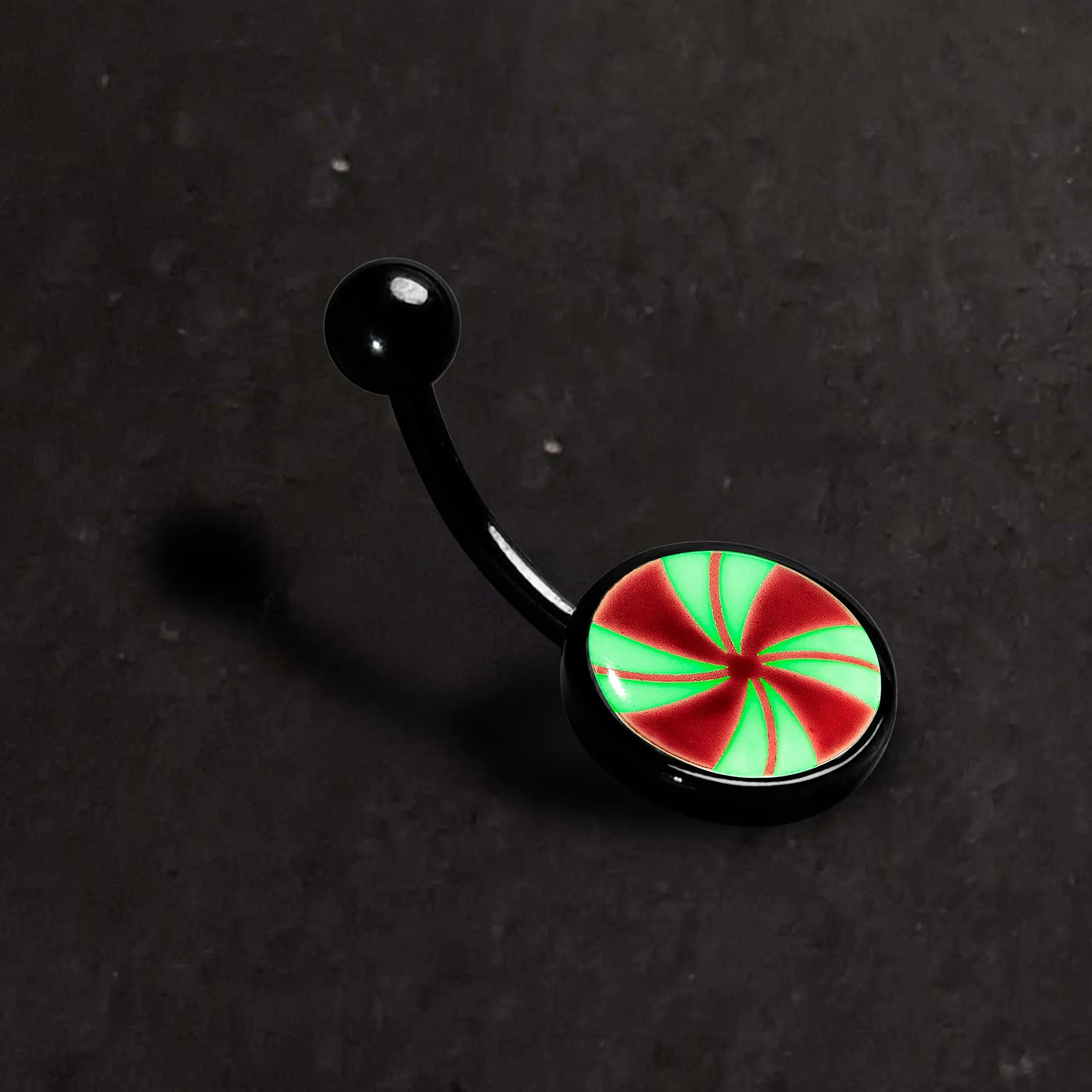 Black Glow in the Dark Holiday Peppermint Candy Belly Ring