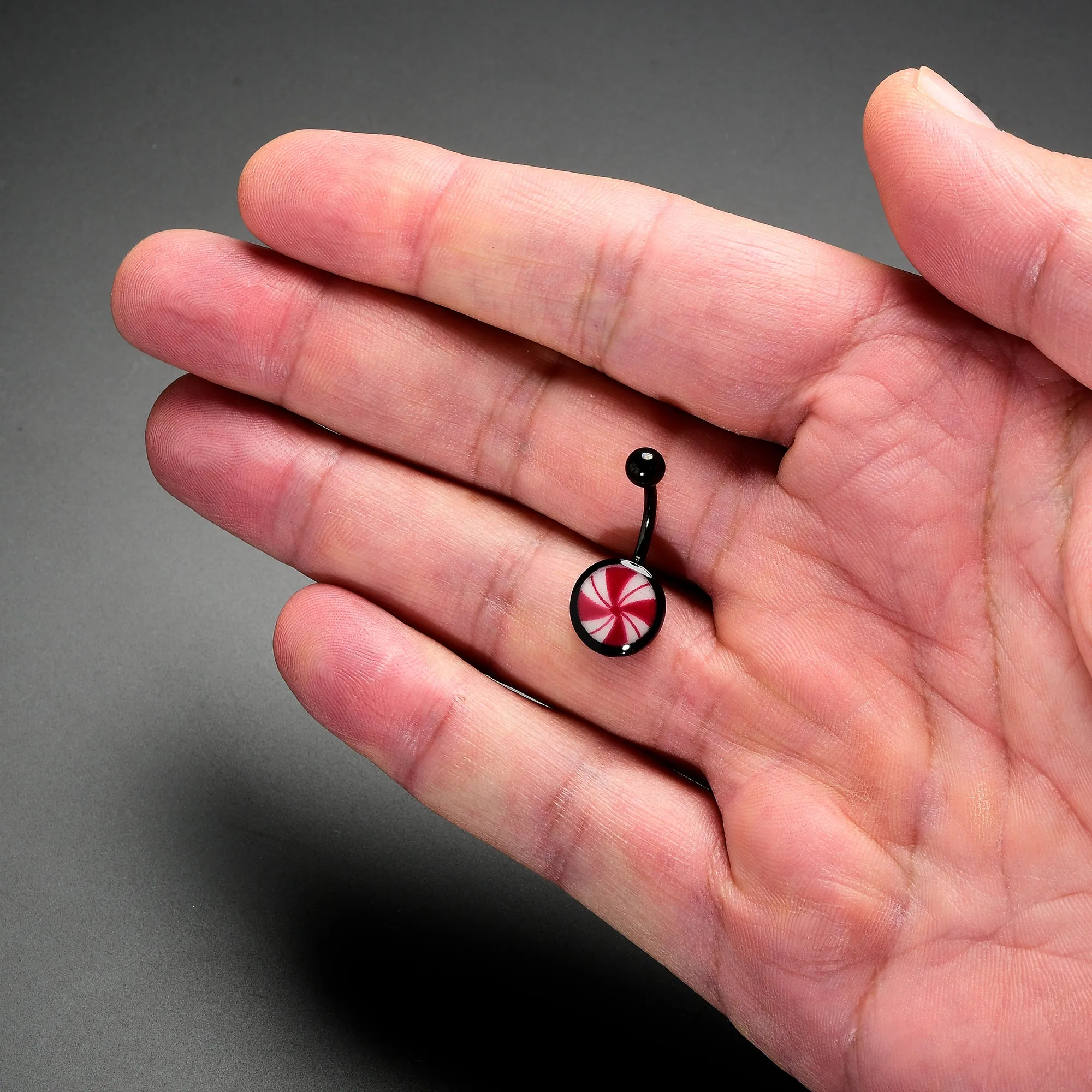 Black Glow in the Dark Holiday Peppermint Candy Belly Ring