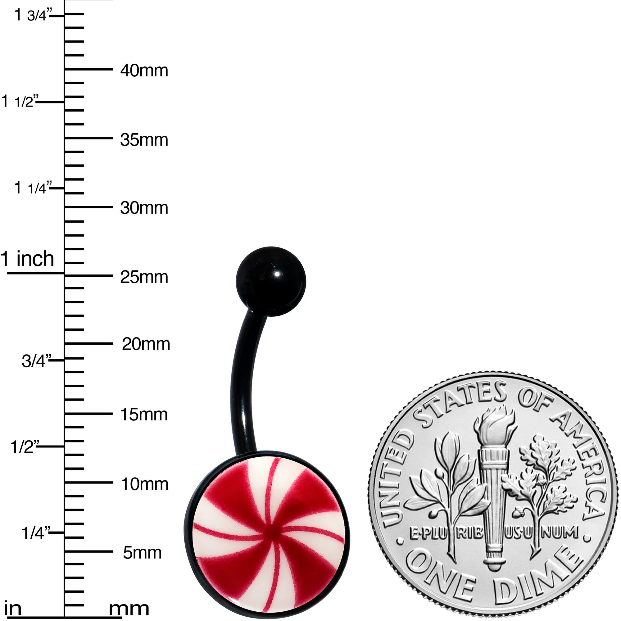 Black Glow in the Dark Holiday Peppermint Candy Belly Ring
