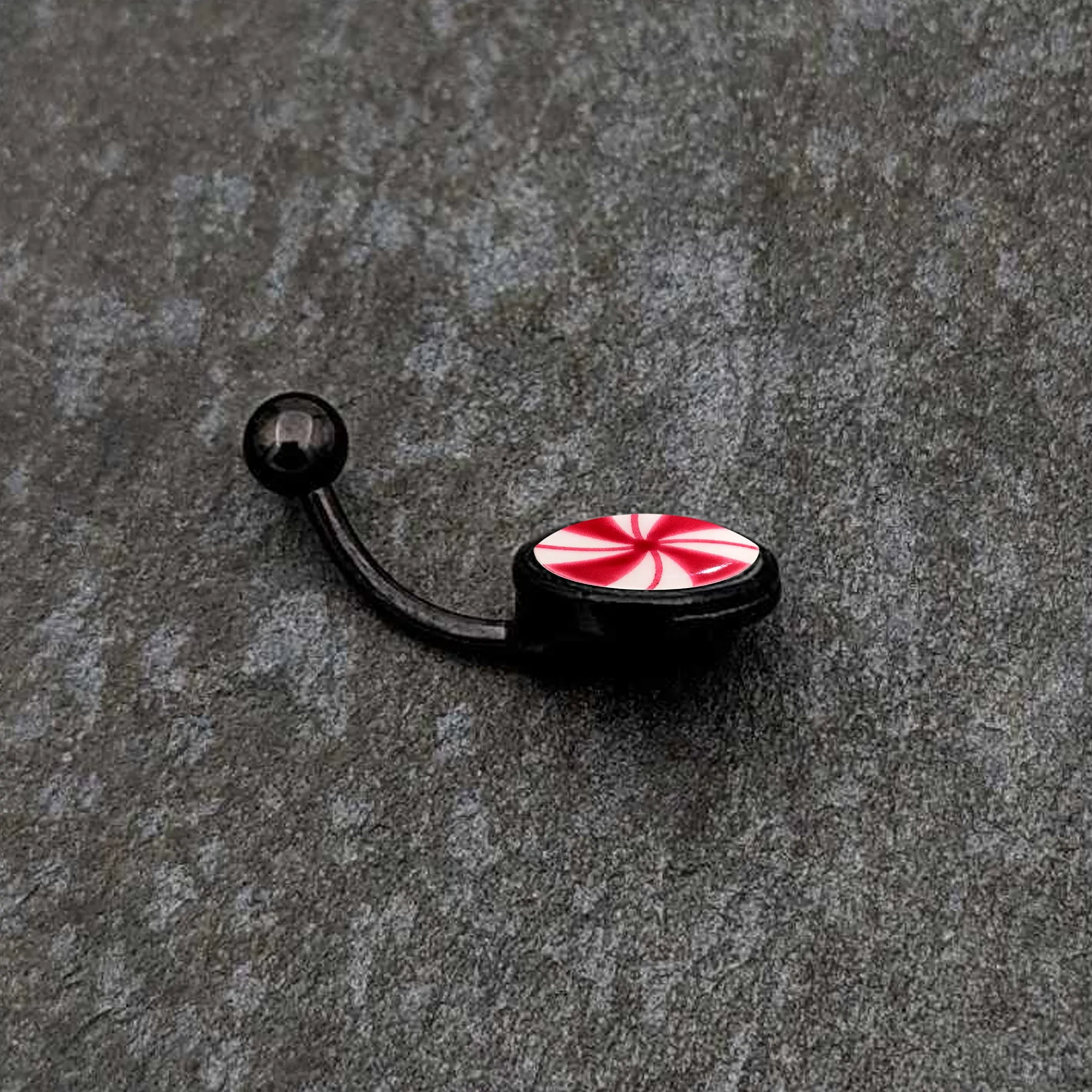 Black Glow in the Dark Holiday Peppermint Candy Belly Ring