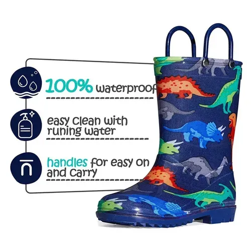 Boys Light Rain Boots Dinosaur Kids Shoes - KKOMFORME