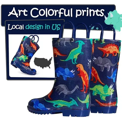 Boys Light Rain Boots Dinosaur Kids Shoes - KKOMFORME