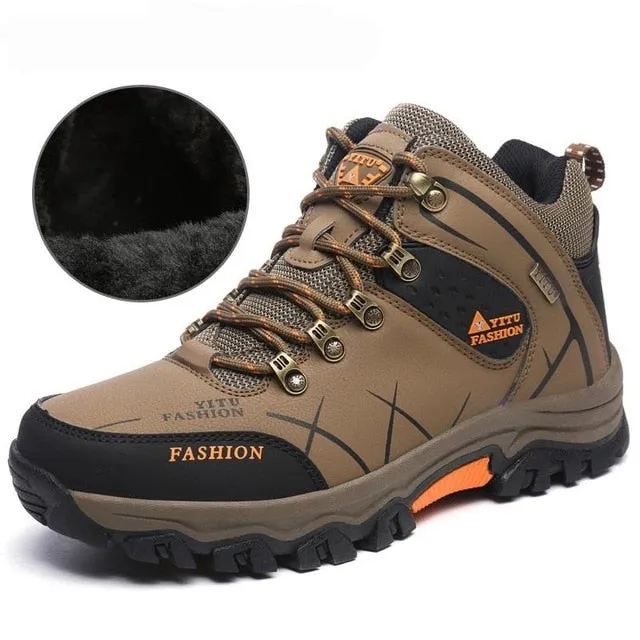 Brand Men Winter Snow Boots Warm Super Men High Quality Waterproof Leather Sneakers Outdoor Male Hiking Boots Work Shoes 39-47