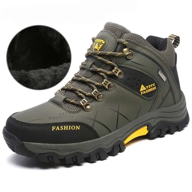 Brand Men Winter Snow Boots Warm Super Men High Quality Waterproof Leather Sneakers Outdoor Male Hiking Boots Work Shoes 39-47