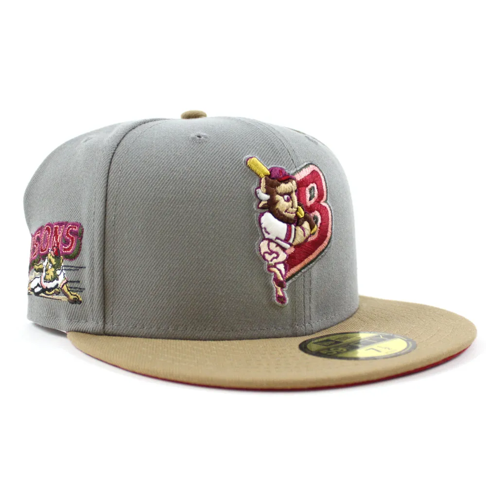 BUFFALO BISONS BISONS Patch New Era 59Fifty Fitted Hat (GITD MISTY MORNING KHAKI PINOT RED Under Brim)