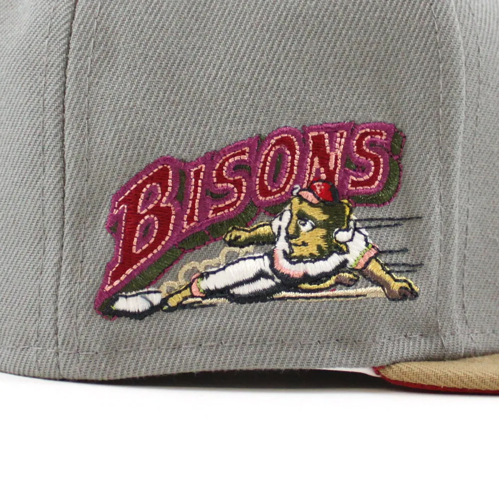BUFFALO BISONS BISONS Patch New Era 59Fifty Fitted Hat (GITD MISTY MORNING KHAKI PINOT RED Under Brim)