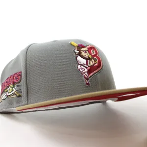 BUFFALO BISONS BISONS Patch New Era 59Fifty Fitted Hat (GITD MISTY MORNING KHAKI PINOT RED Under Brim)