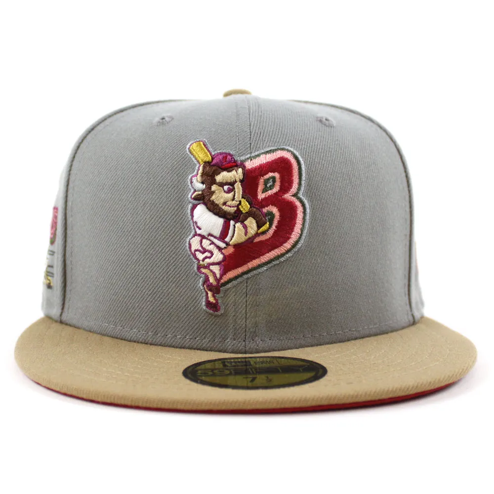 BUFFALO BISONS BISONS Patch New Era 59Fifty Fitted Hat (GITD MISTY MORNING KHAKI PINOT RED Under Brim)