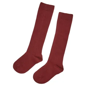 BURGUNDY RIBBED HIGH SOCKS