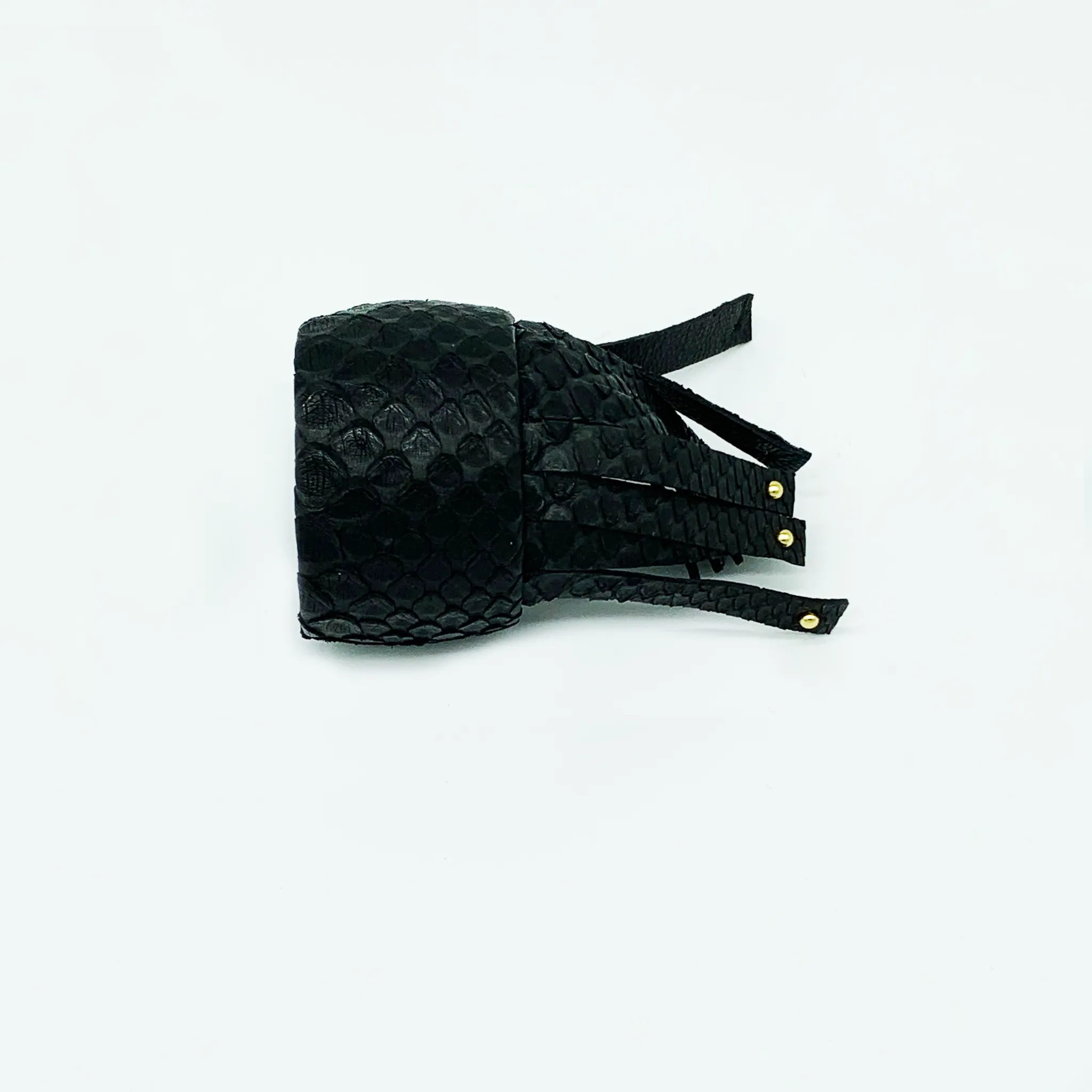 CA Amazon Black Matte Python Gold Studded Fringe Python Cuff