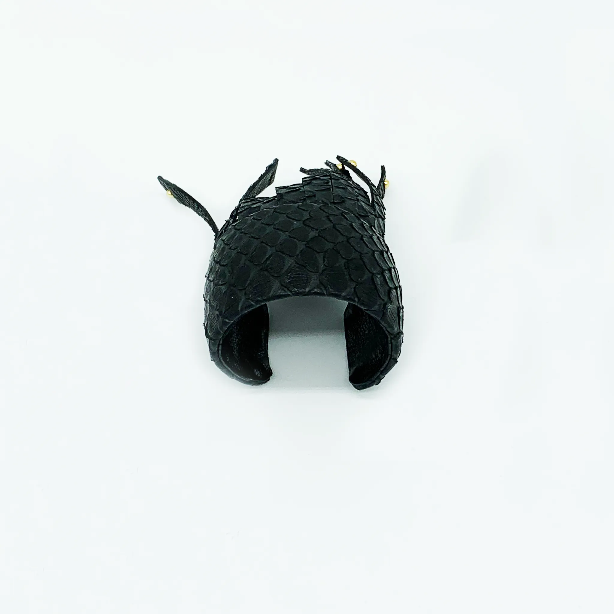CA Amazon Black Matte Python Gold Studded Fringe Python Cuff