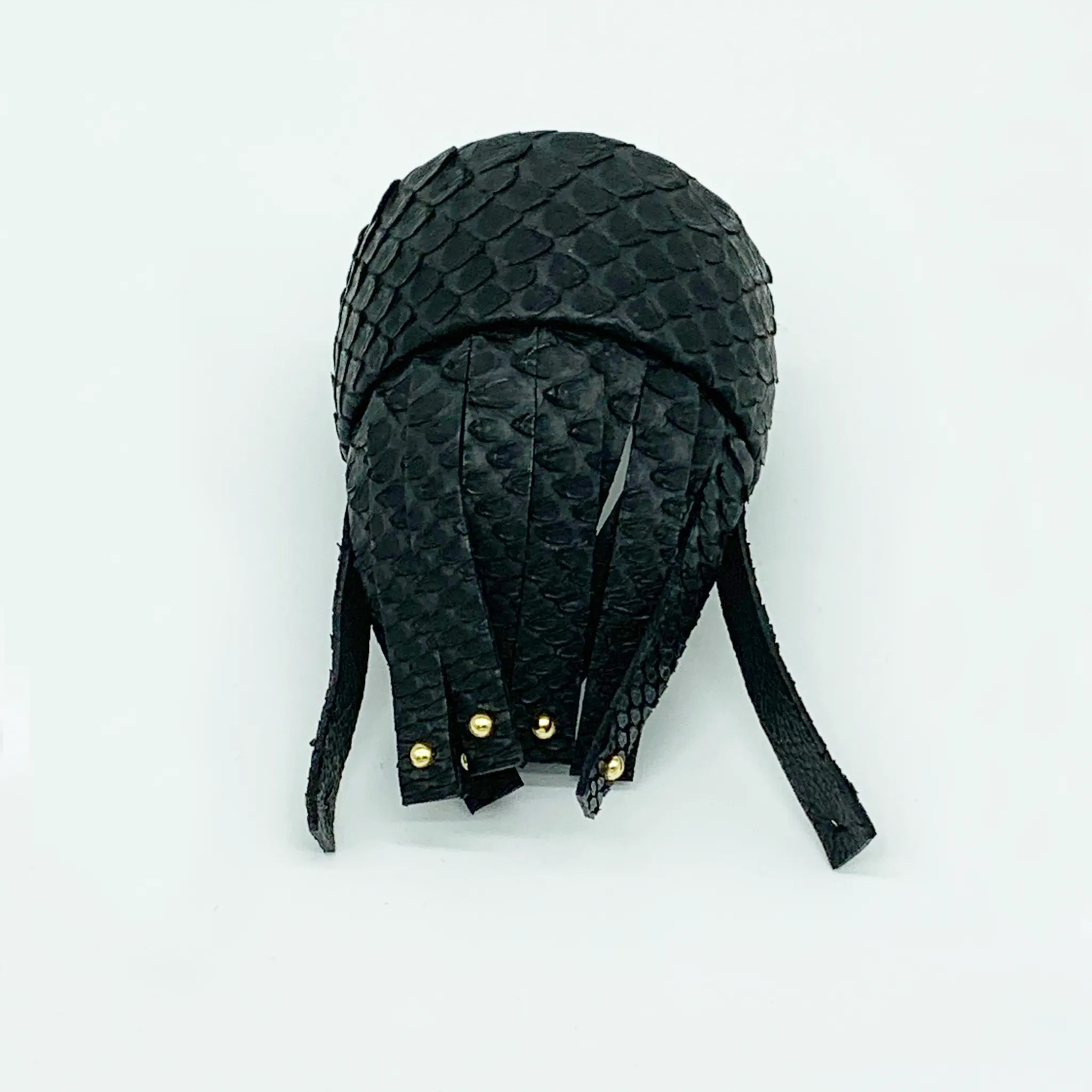 CA Amazon Black Matte Python Gold Studded Fringe Python Cuff