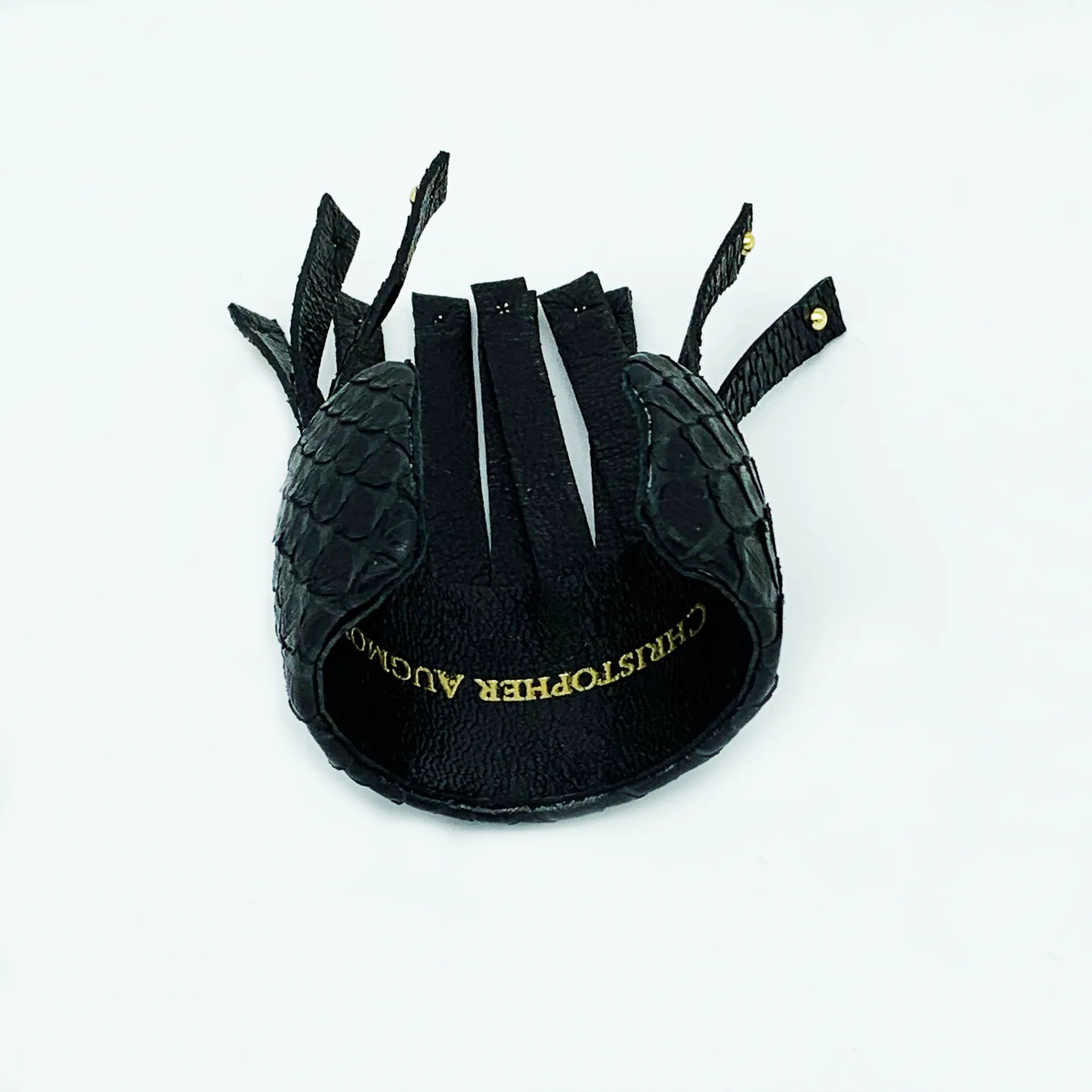 CA Amazon Black Matte Python Gold Studded Fringe Python Cuff